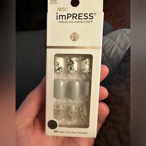 Impress press on nails, length short, no glue needed, 30 in the pack. Unopened!